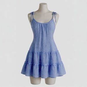 Blue Stripe Tiered Summer Mini Dress – Oscar de la Renta Pink Label size M.